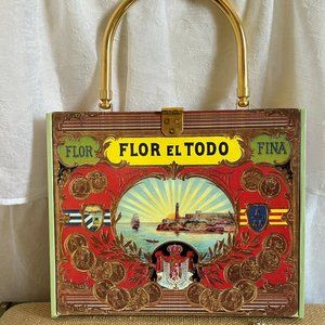 Vintage Colorful Cigar Box Handbag with Gingham Lining